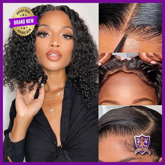 Glueless Human Hair Wig 12 Inch Curly Bob Pre Plucked Lace Closure main image 6
